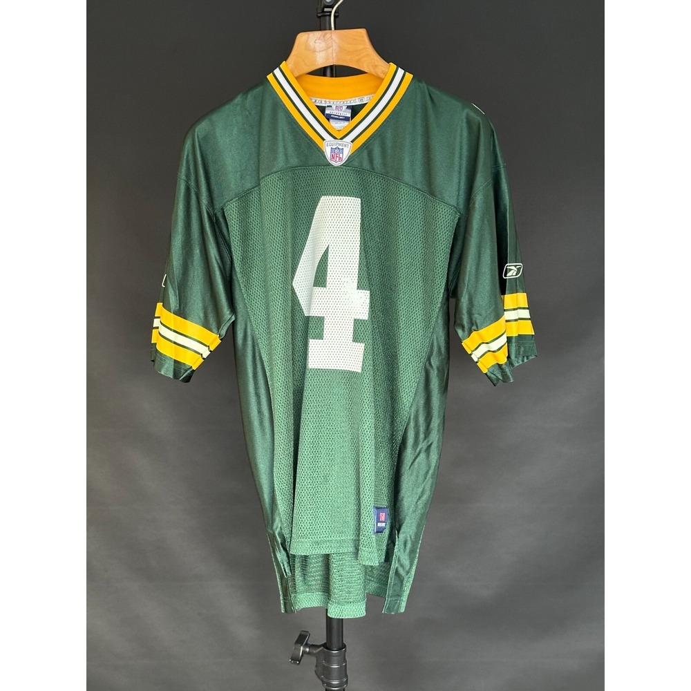 REEBOK NFL Vintage Green Bay Packers Mens‎ Green Football Jersey 4 Favre Large